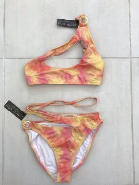 Yandy Swim Bikini Set Sunset Daydream Tie Dye High Waist Cut Out Swimwear